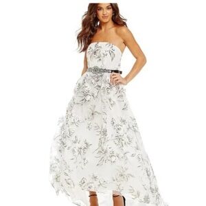 B Darlin Dresses |Strapless Floral Organza Ball Gown